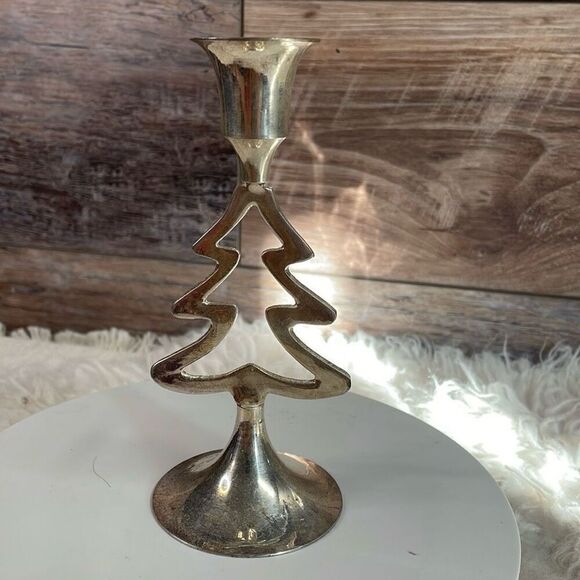 International Silver Co 3 Christmas Tree Silverplated Candlestick Holders Vtg - Picture 4 of 9